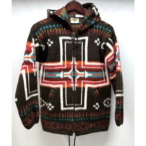 EARTH RAGZ Aztec Brown Orange Southwest Zip Hoody Jacket Western Wool Small